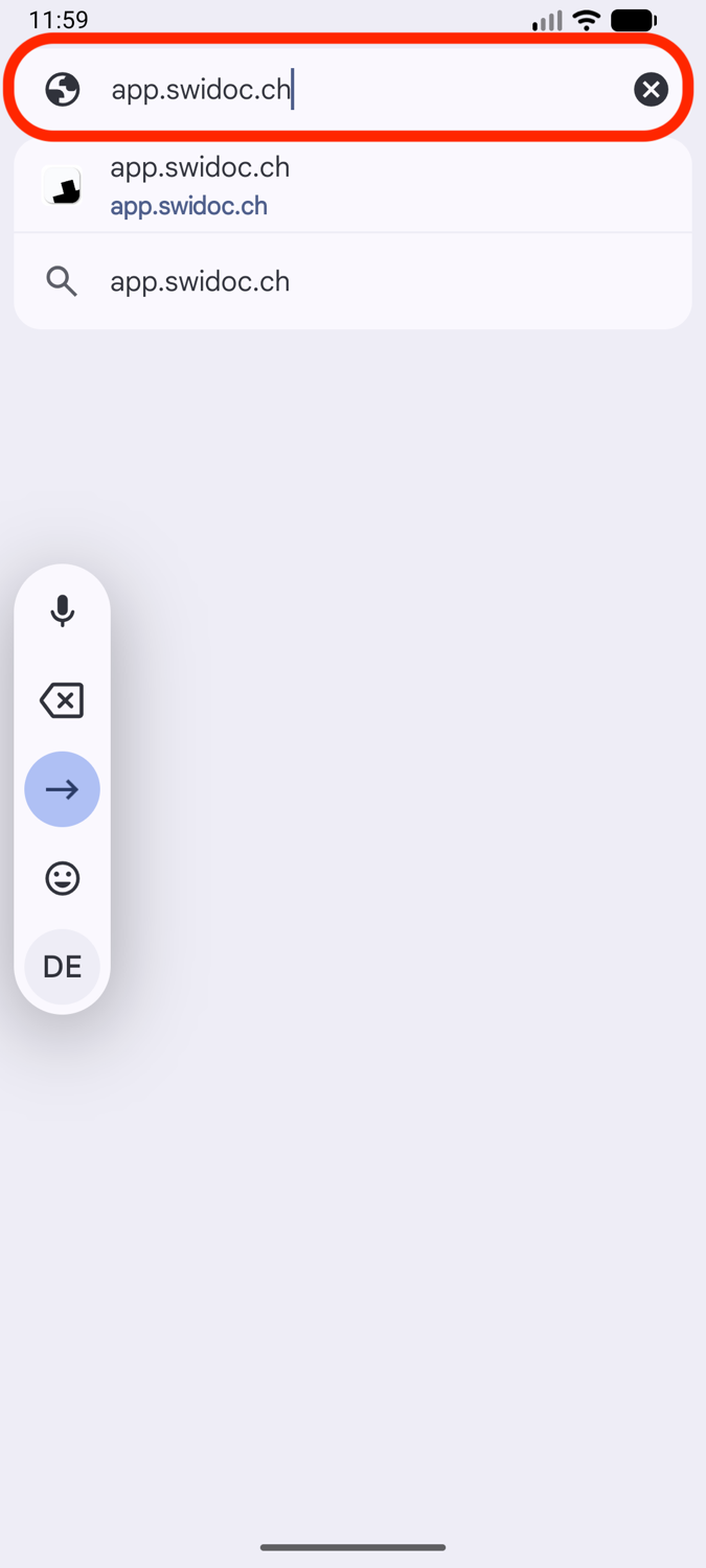 Chrome mit app.swidoc.ch in der Adressleiste