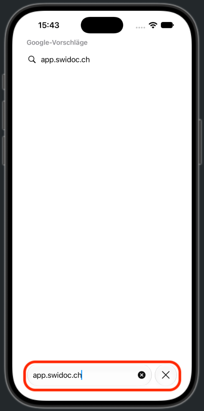 Safari mit app.swidoc.ch in der Adressleiste