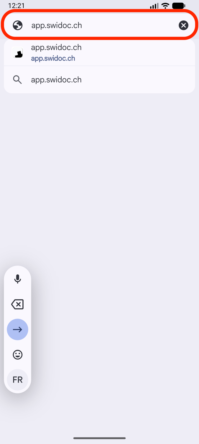 Chrome con app.swidoc.ch scritto nella barra degli indirizzi