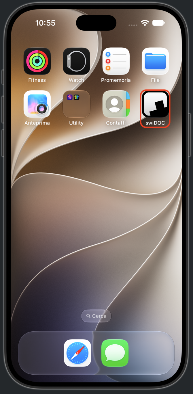 La schermata Home dell’iPhone, con evidenziata la nuova icona swiDOC