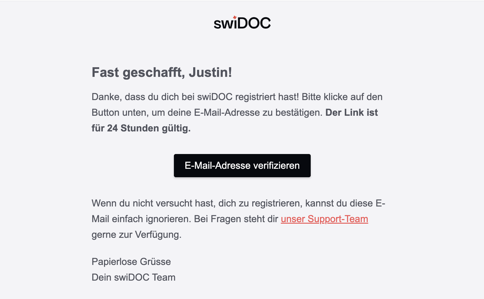 Bestätigungs-E-Mail mit dem Link, der die Registrierung abschliesst