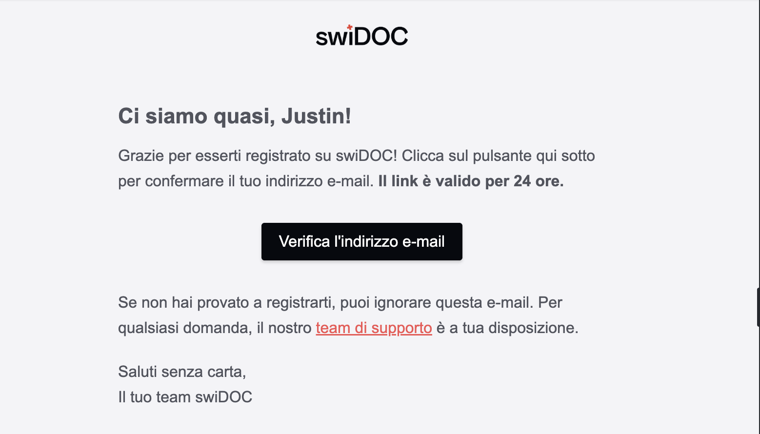E-mail di conferma con il link che completa la registrazione