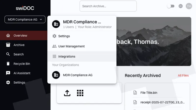 Screenshot: swiDOC Integrationsmenü
